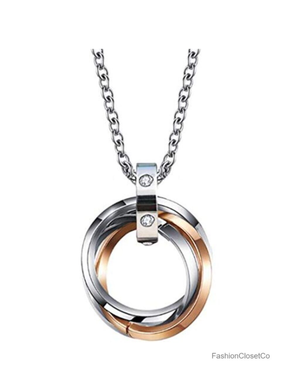 Stainless Steel Interlocking Braided Circles Pendant Necklace 22"